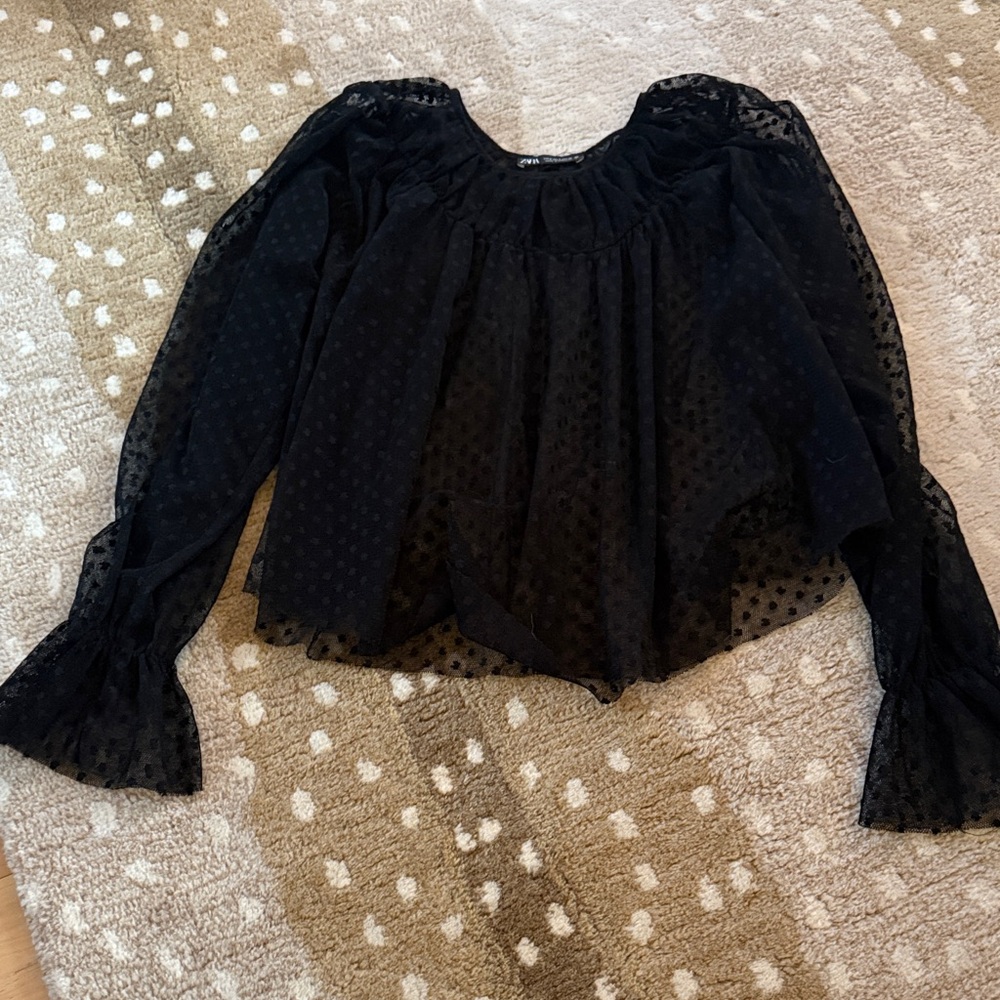 Zara - Elegant Black Sheer Women's Top